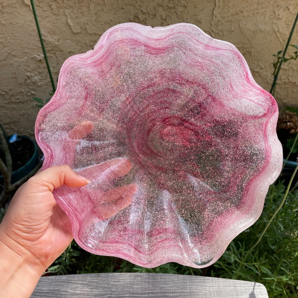 Pink Swirl Blown Glass Bowl